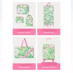 Lilly Pulitzer Pink Green Luggage Bag Set Putting Green Poppyland. FREE SHIPPING